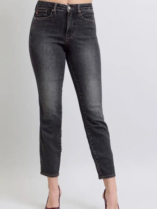 Black Mid-Rise Tummy Control Slim Jean