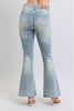 Mid Rise Tinted Pin Tack Detail Flare Jeans
