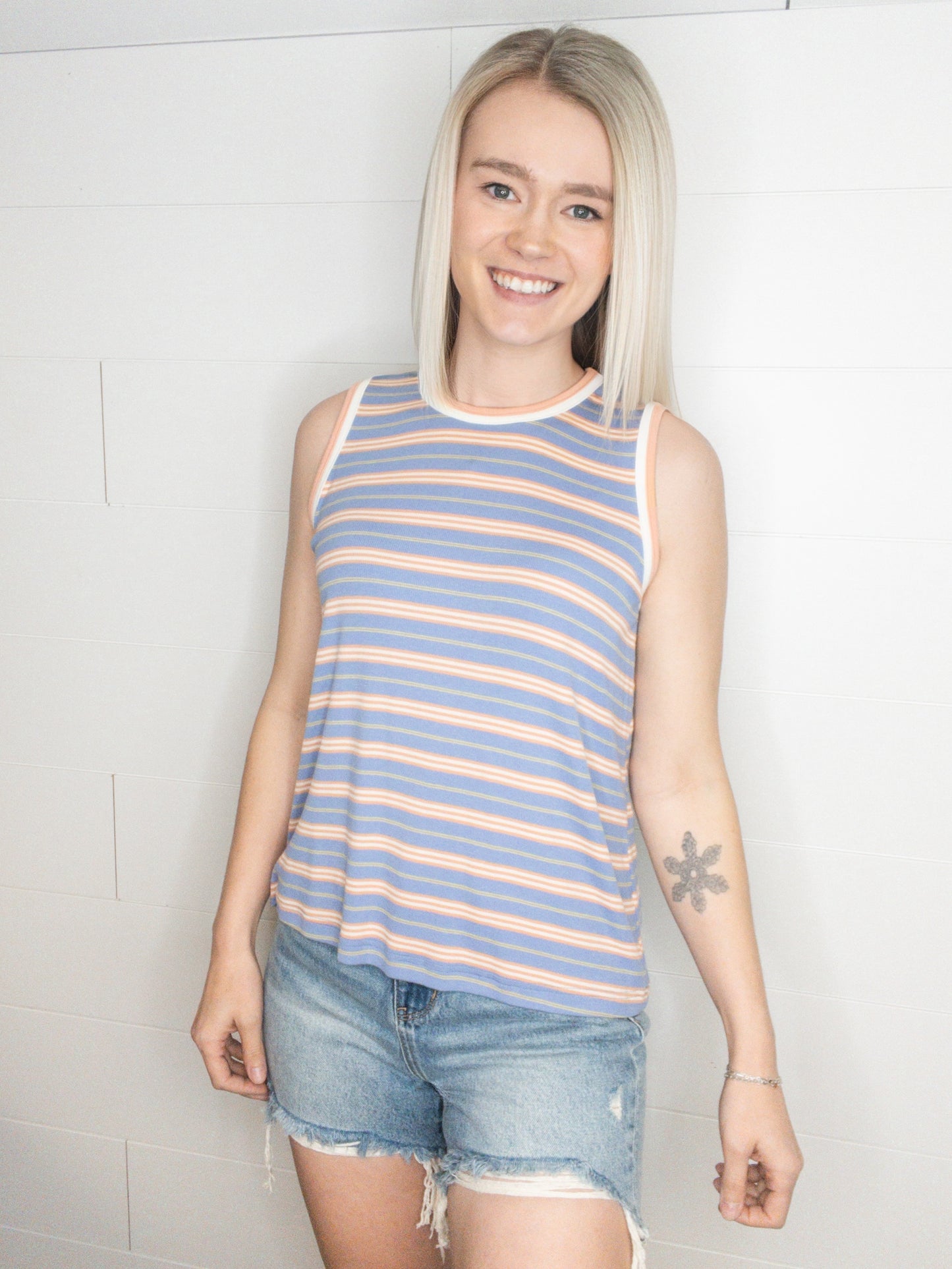 Blue Stripe Jersey Rib Tank