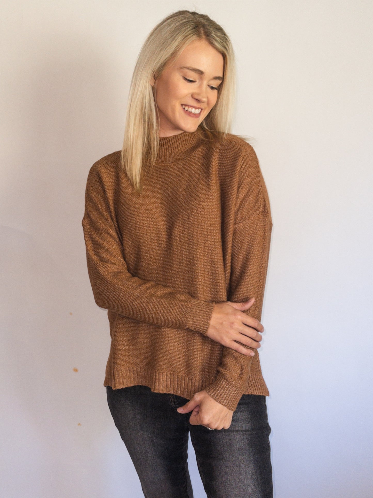 Mock Neck Camel Sweater