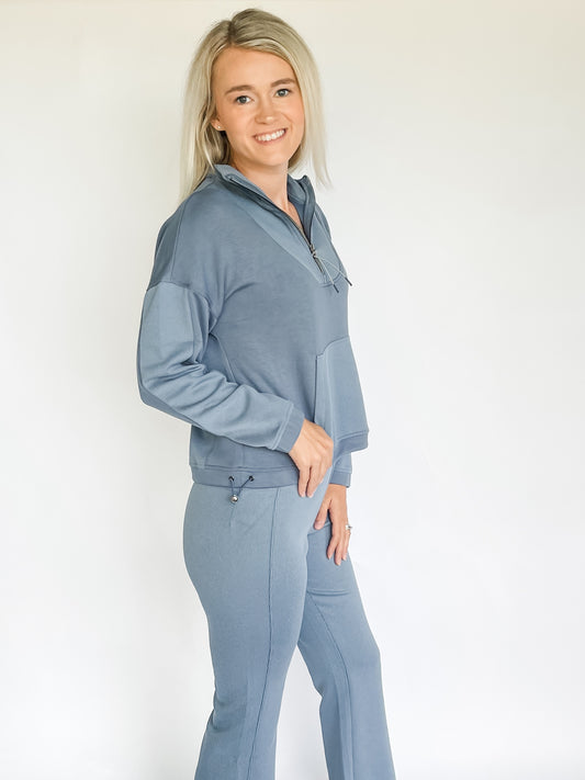 Techno Lux Slate Blue Mock Neck Top W/Zipper