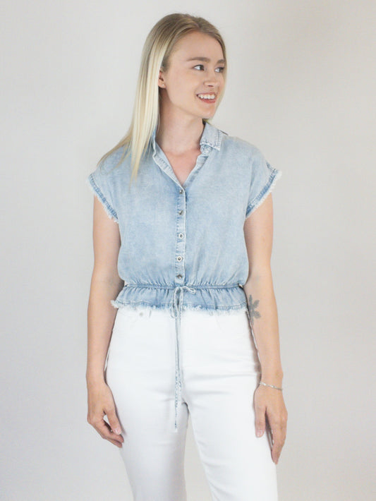 Elastic Waist Tencel Crop Shirt