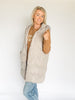Beige Hooded Zipper Down Long Puffer Vest