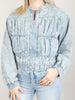 Paisley Ruched Denim Bomber Jacket