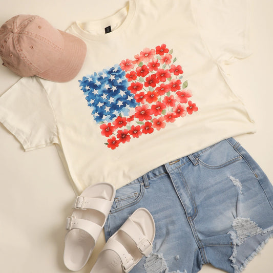 Floral USA Flag Tee