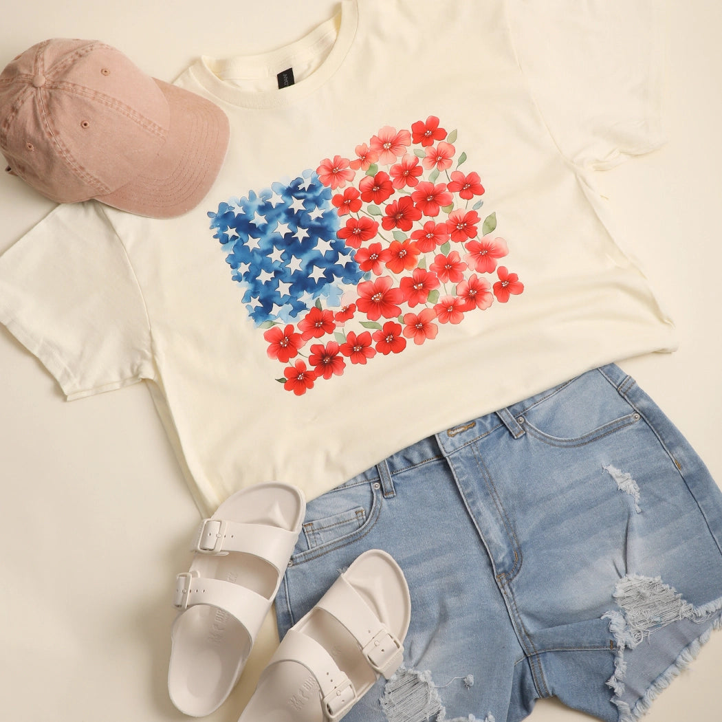 Floral USA Flag Tee