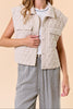 Oat Quilted Point Collar Flap Patched Pocket Vest