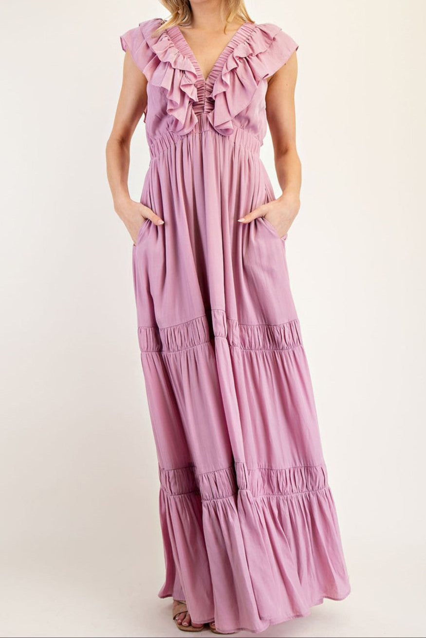 Lilac Rose Ruffle Maxi Dress