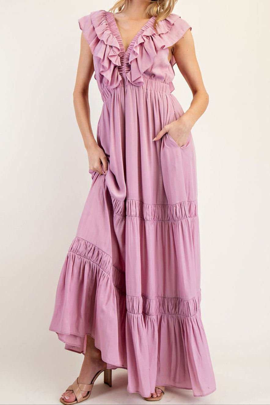 Lilac Rose Ruffle Maxi Dress