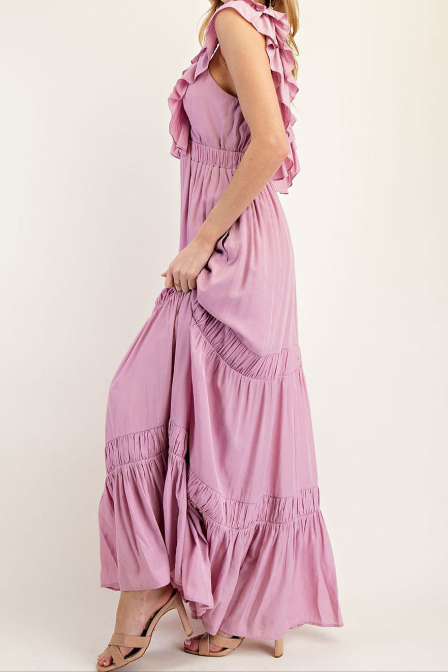 Lilac Rose Ruffle Maxi Dress