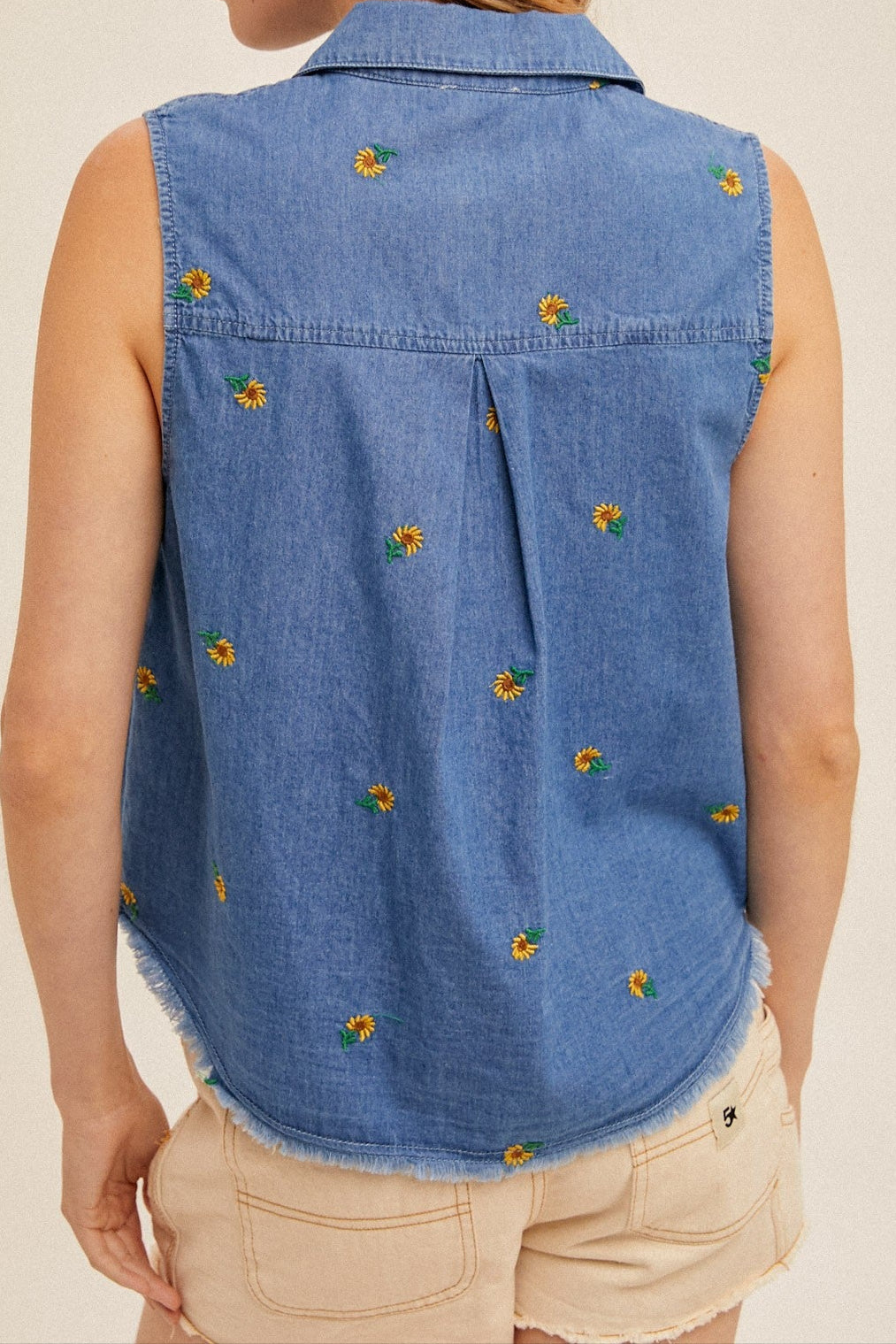 Flower Embroidered Tencel Shirt