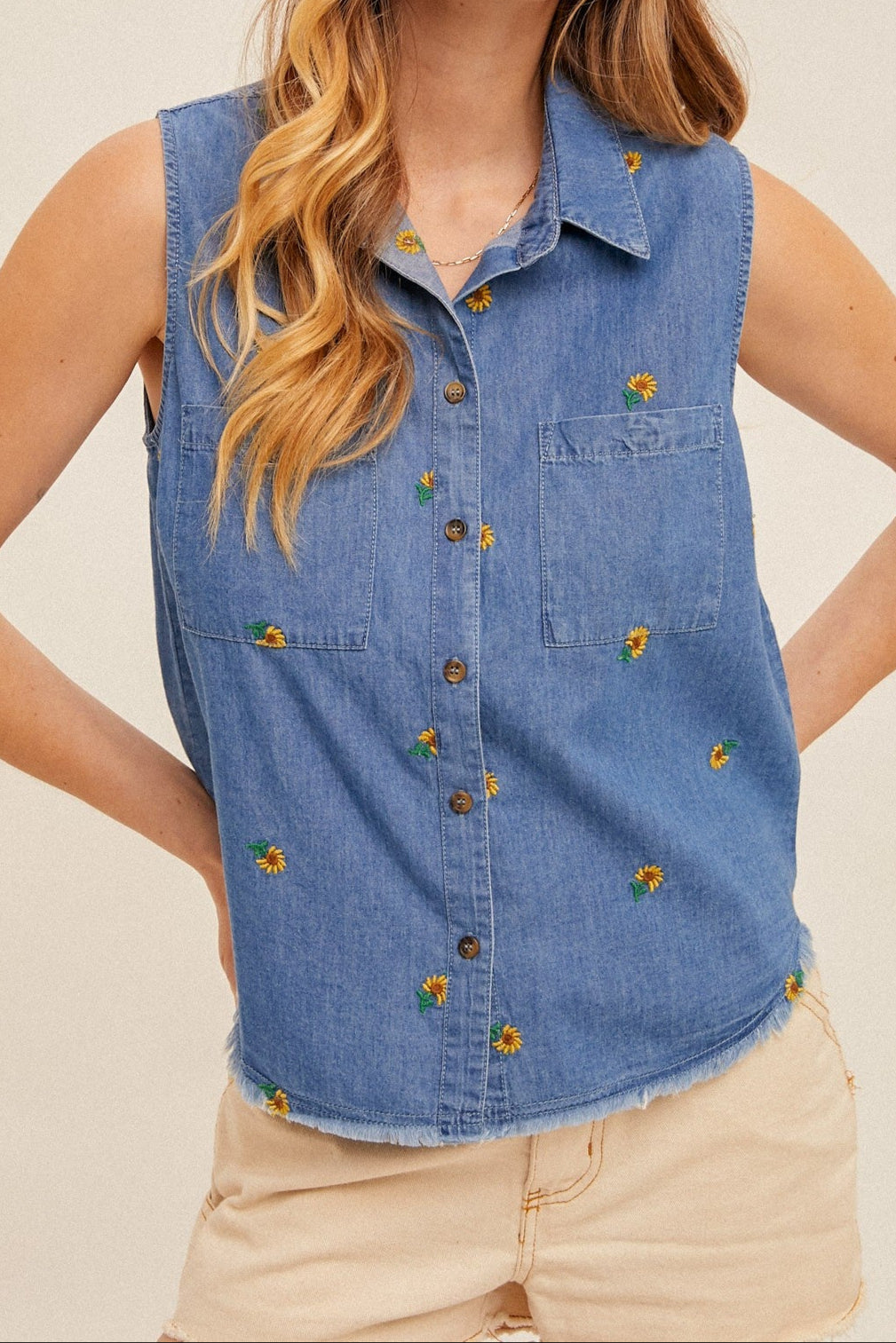 Flower Embroidered Tencel Shirt
