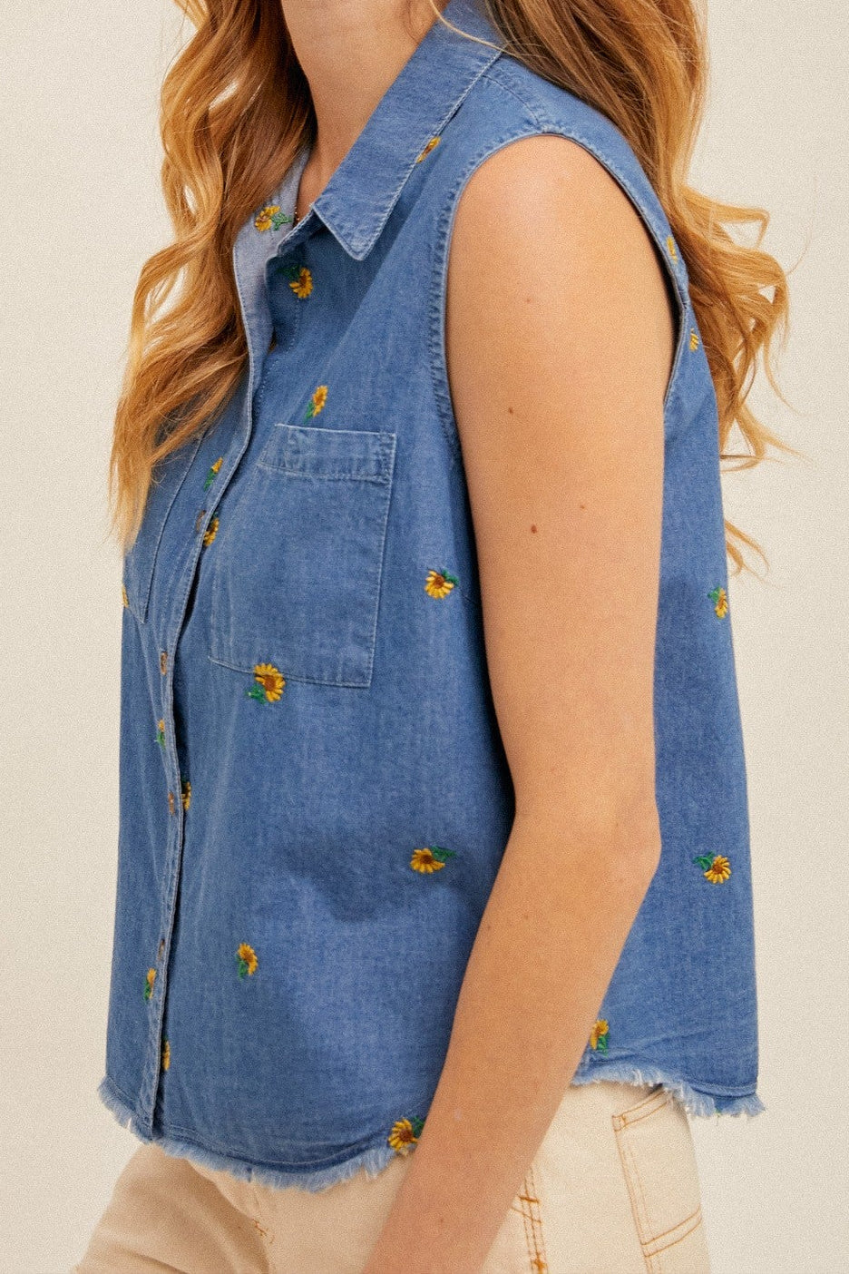 Flower Embroidered Tencel Shirt