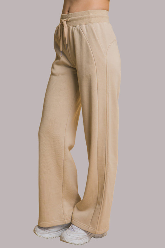 Khaki Wide Leg Sweatpants