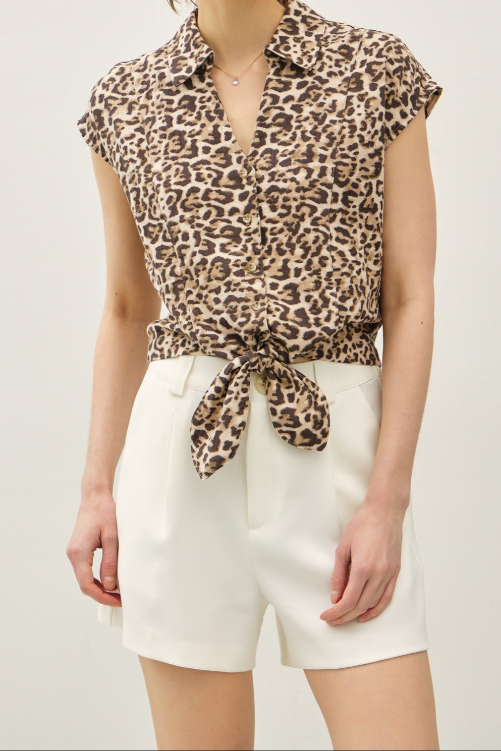 Leopard Button Down Front Knot Top