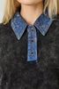 Black Denim Collar Washed Polo Shirt