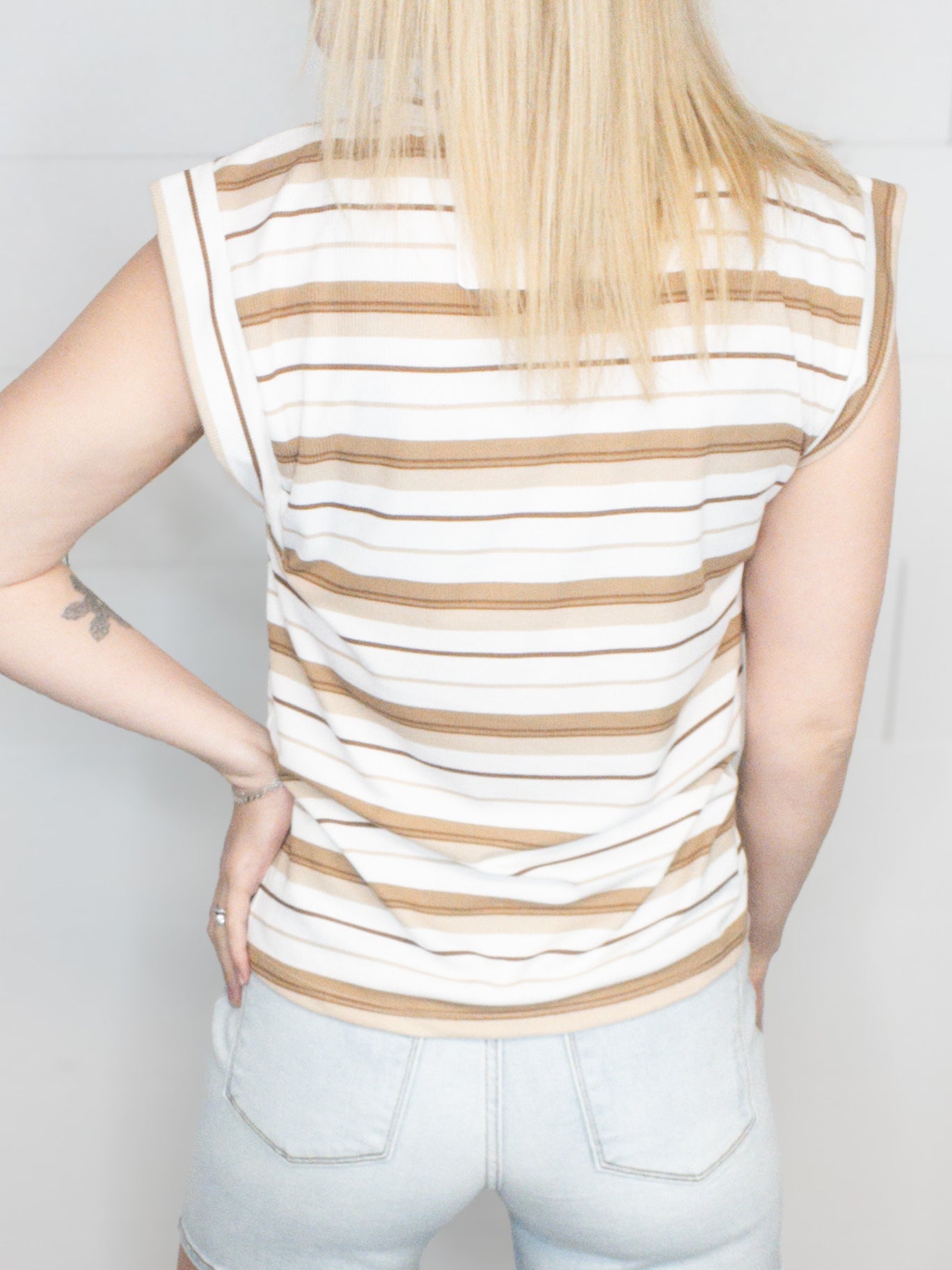 Taupe Stripe Ribbed Top