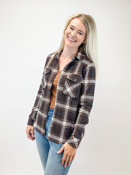 Cassian Shirt Coffee Ivory Plaid