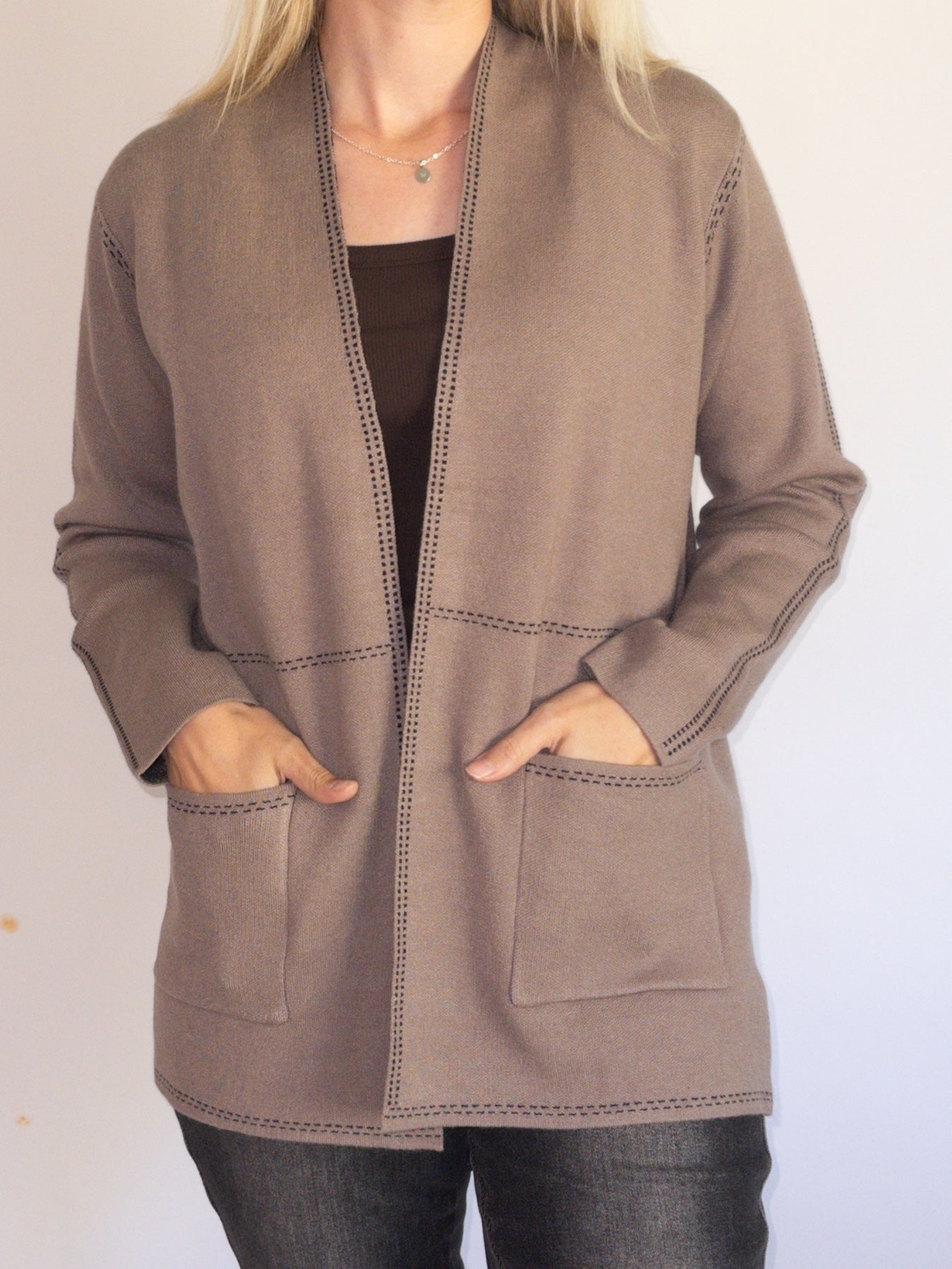 Jacquard Stitch Mocha Cardigan