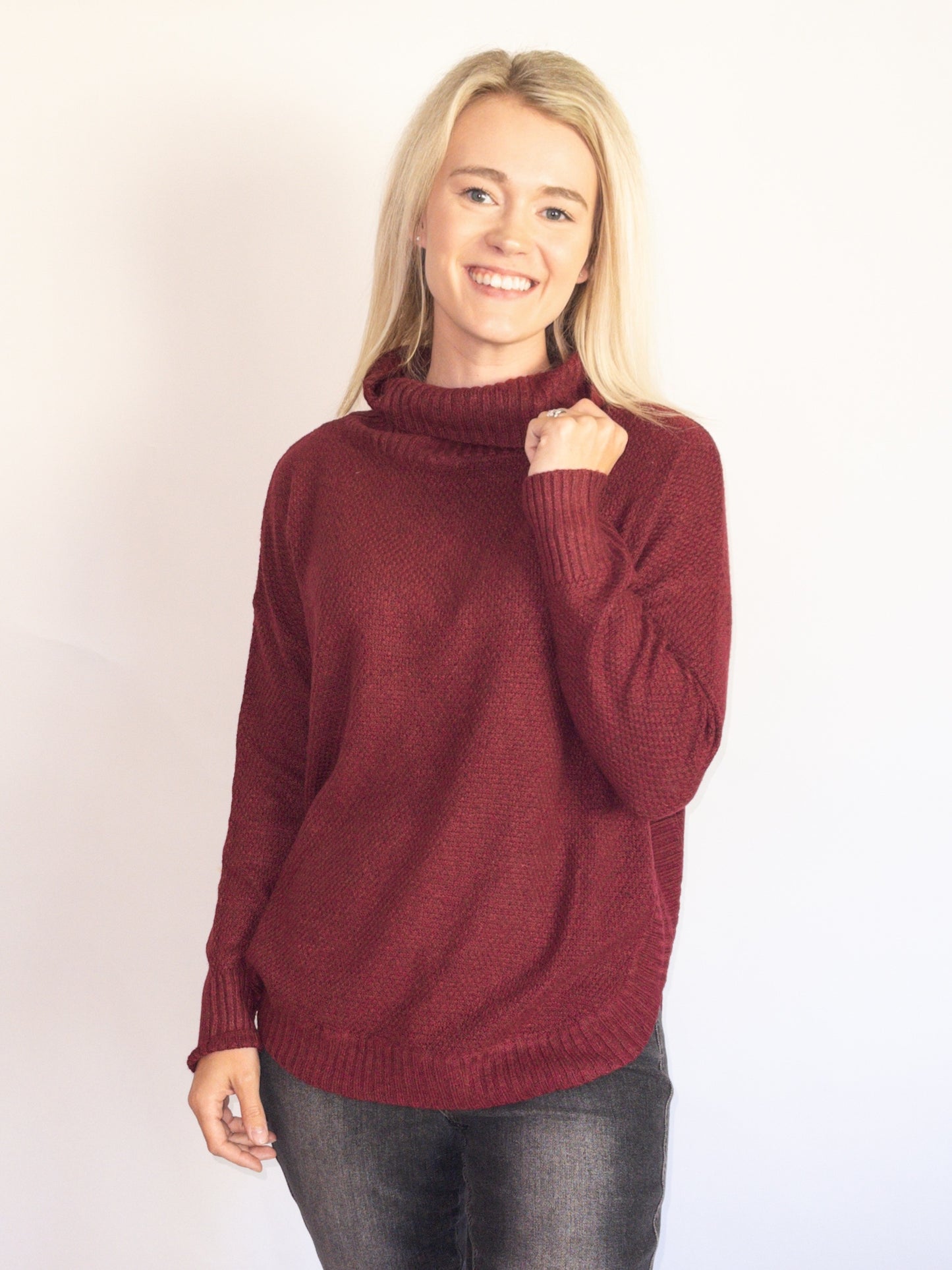 Burgundy Waffle Knit Turtleneck