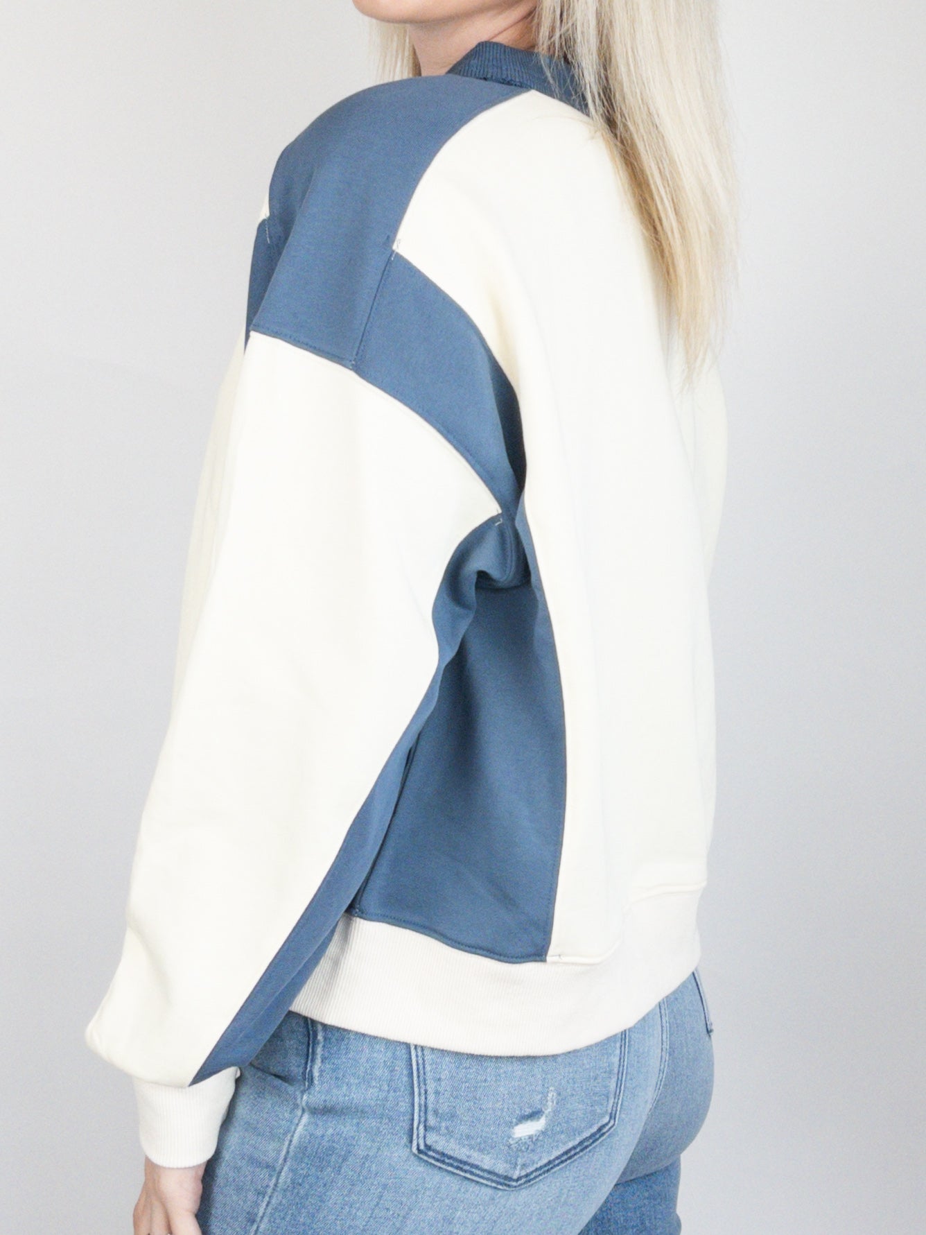 Butter Yellow & Navy Colorblock Terry Pullover Sweatshirt
