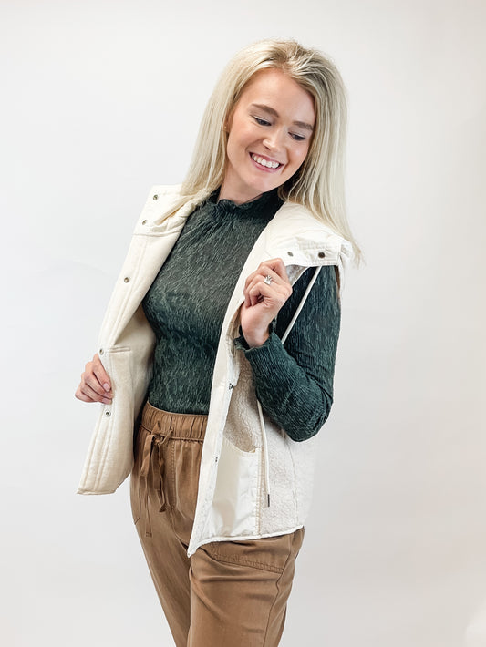 Ecru Sherpa Hooded Vest
