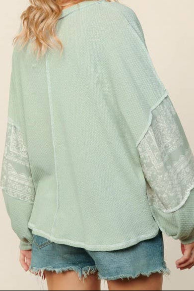 Plus Size Boho Sage Waffle Top