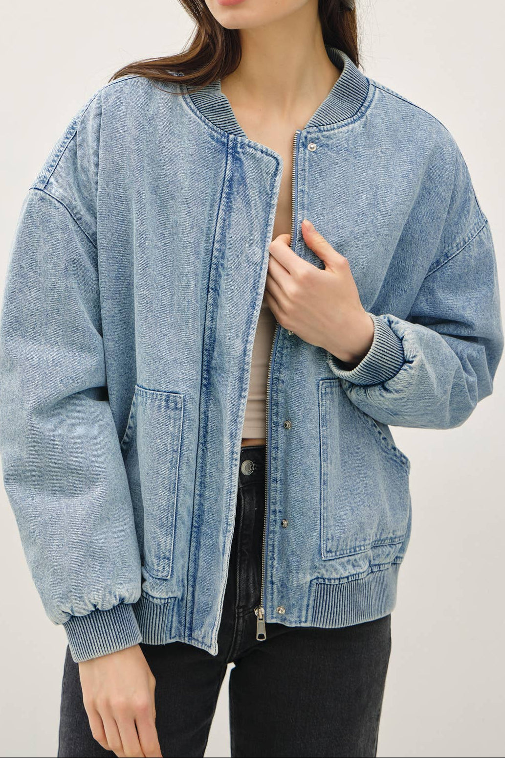 Denim Feel Bomber Jacket