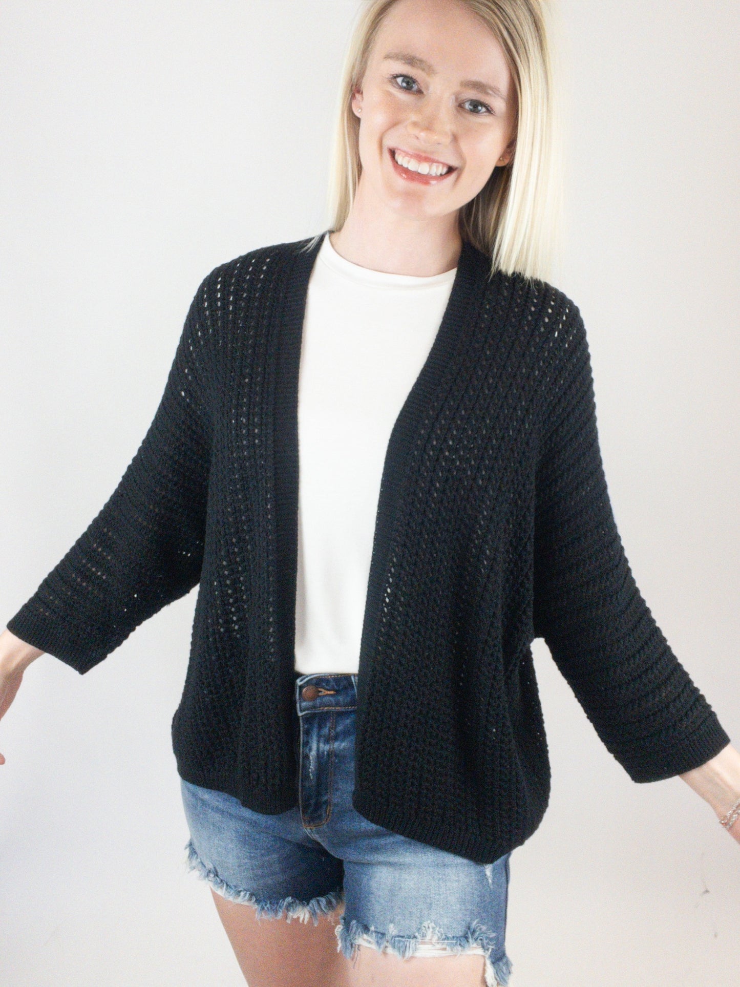 Black Open Knit Cardigan