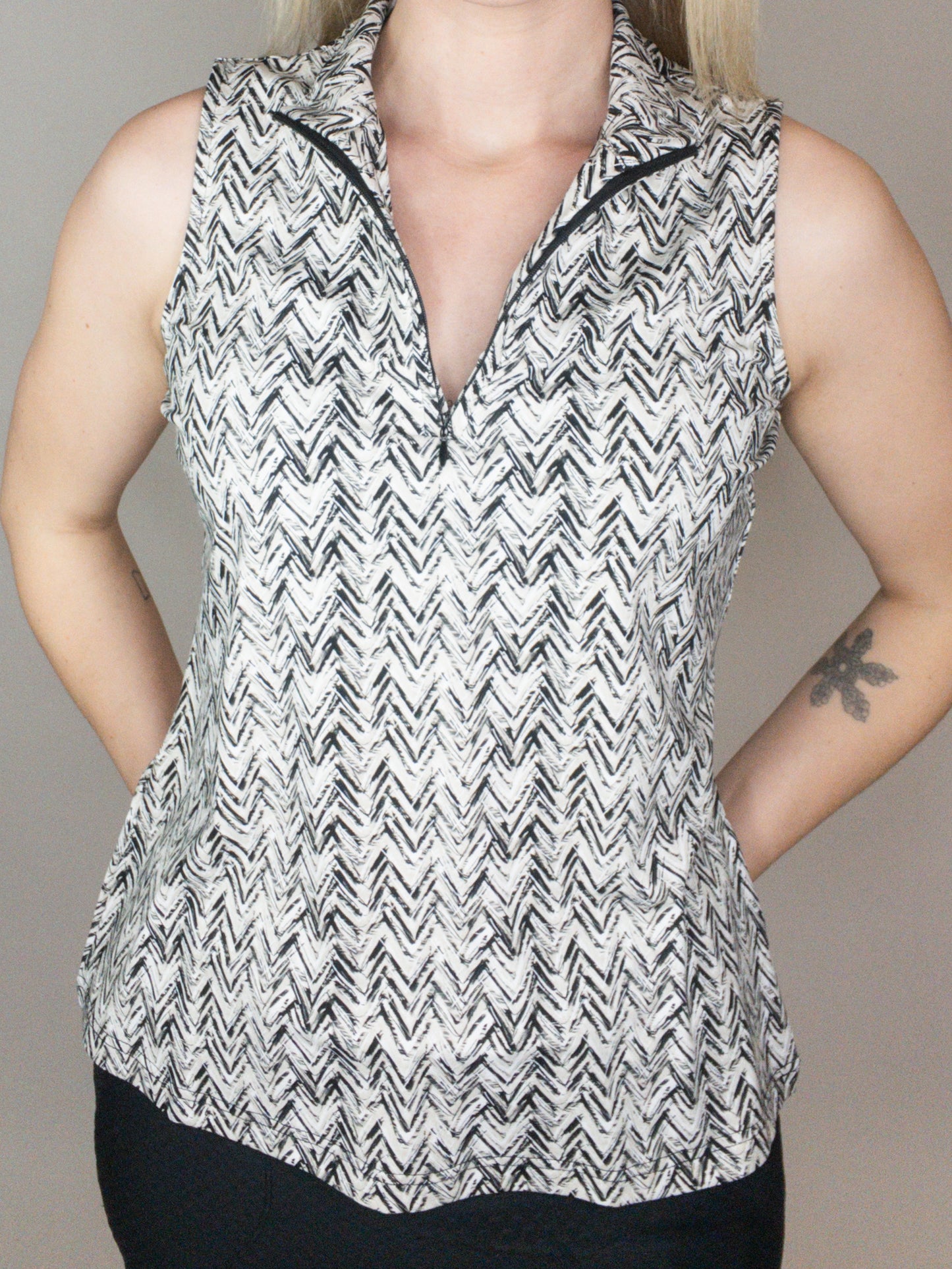 Lulu-B Neutral Chevron Zip Tank Top UPF50+