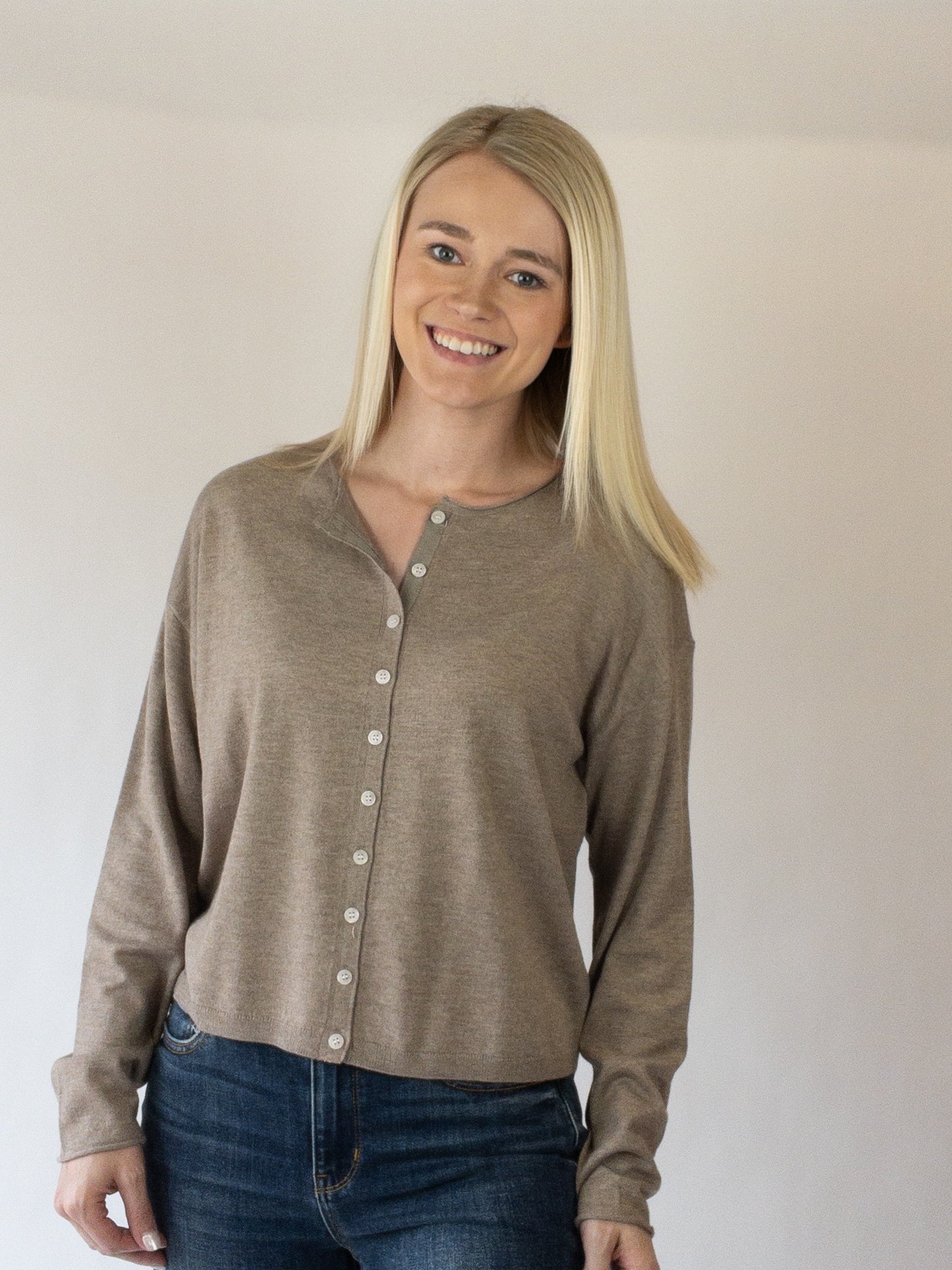 Della Taupe Cashmere Cardigan