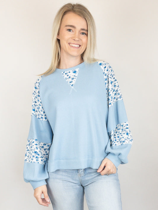 Light Blue Thermal Floral Top