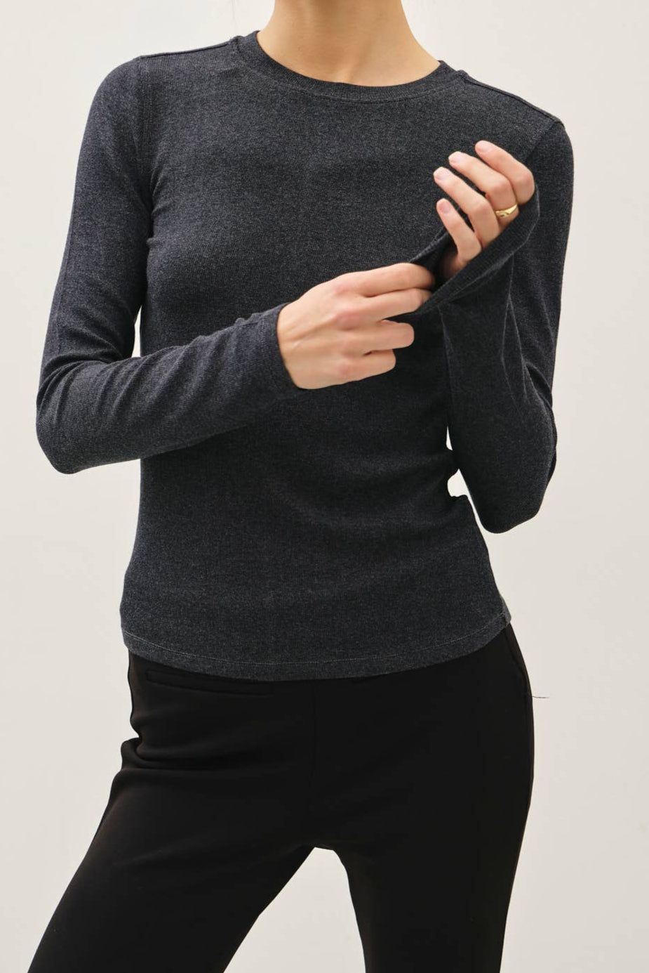 Charcoal Ribbed Basic Top