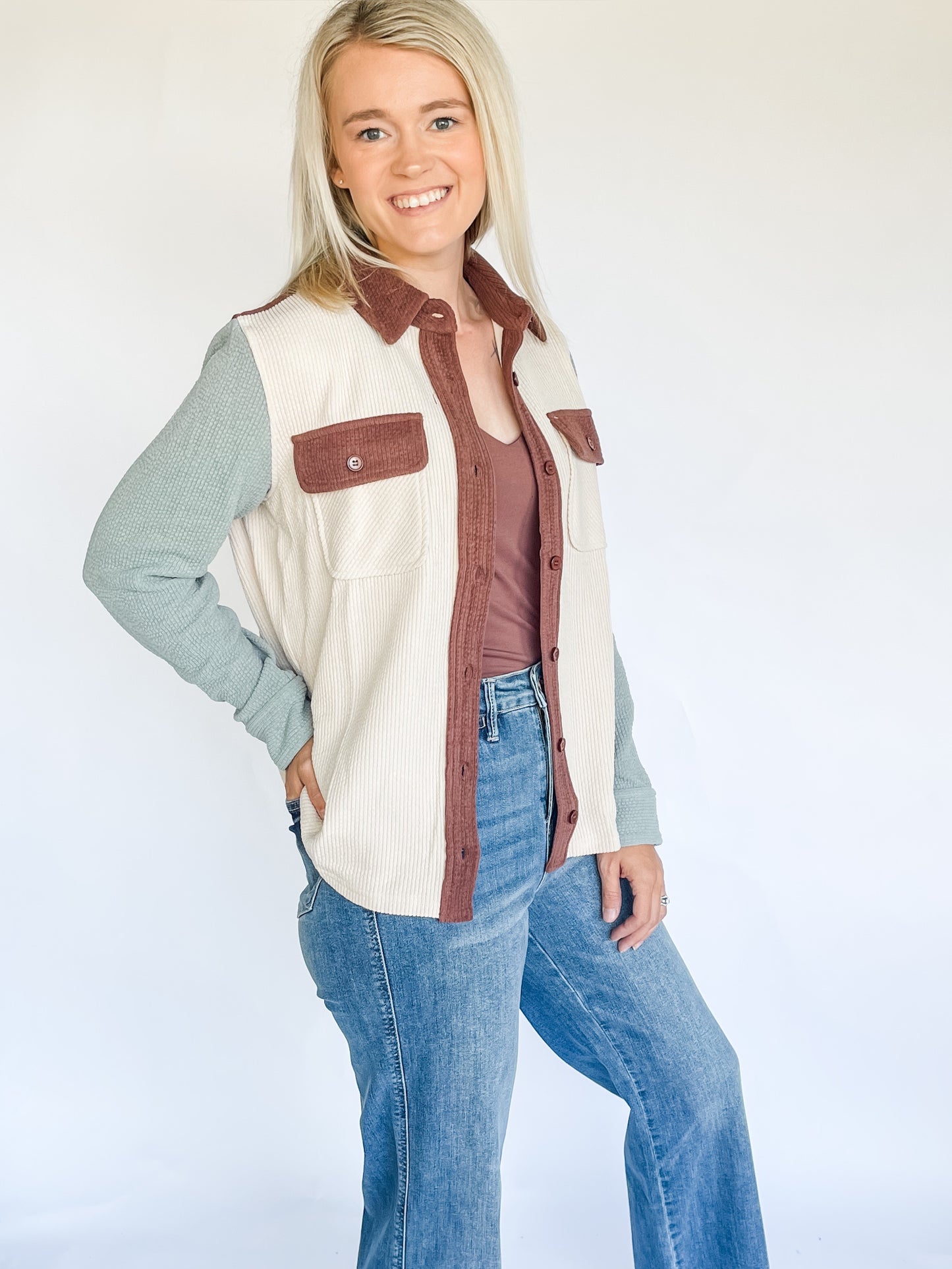 Color Block Corduroy Shacket