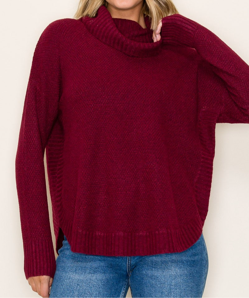 Burgundy Waffle Knit Turtleneck