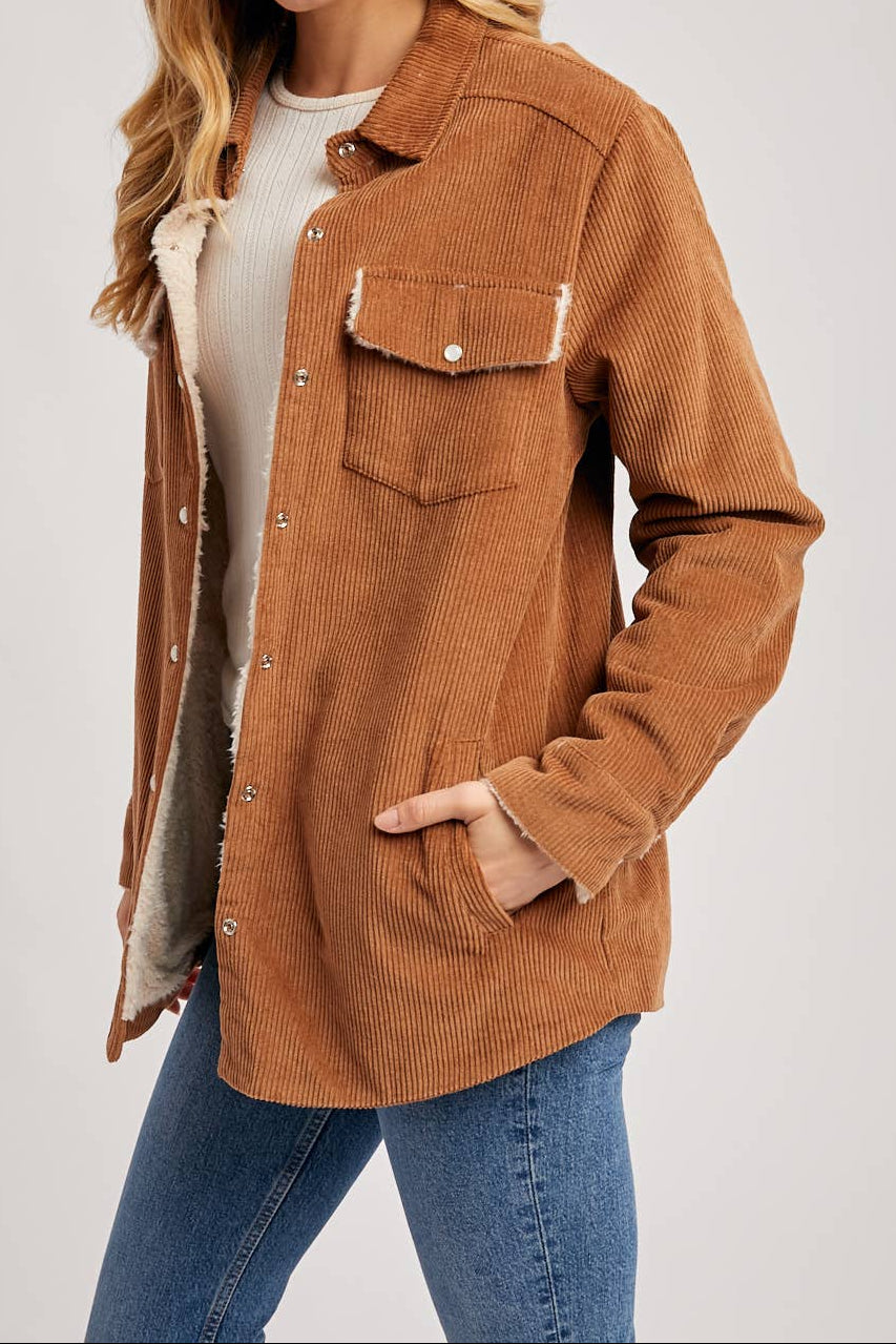 Camel Corduroy Sherpa-Lined Jacket