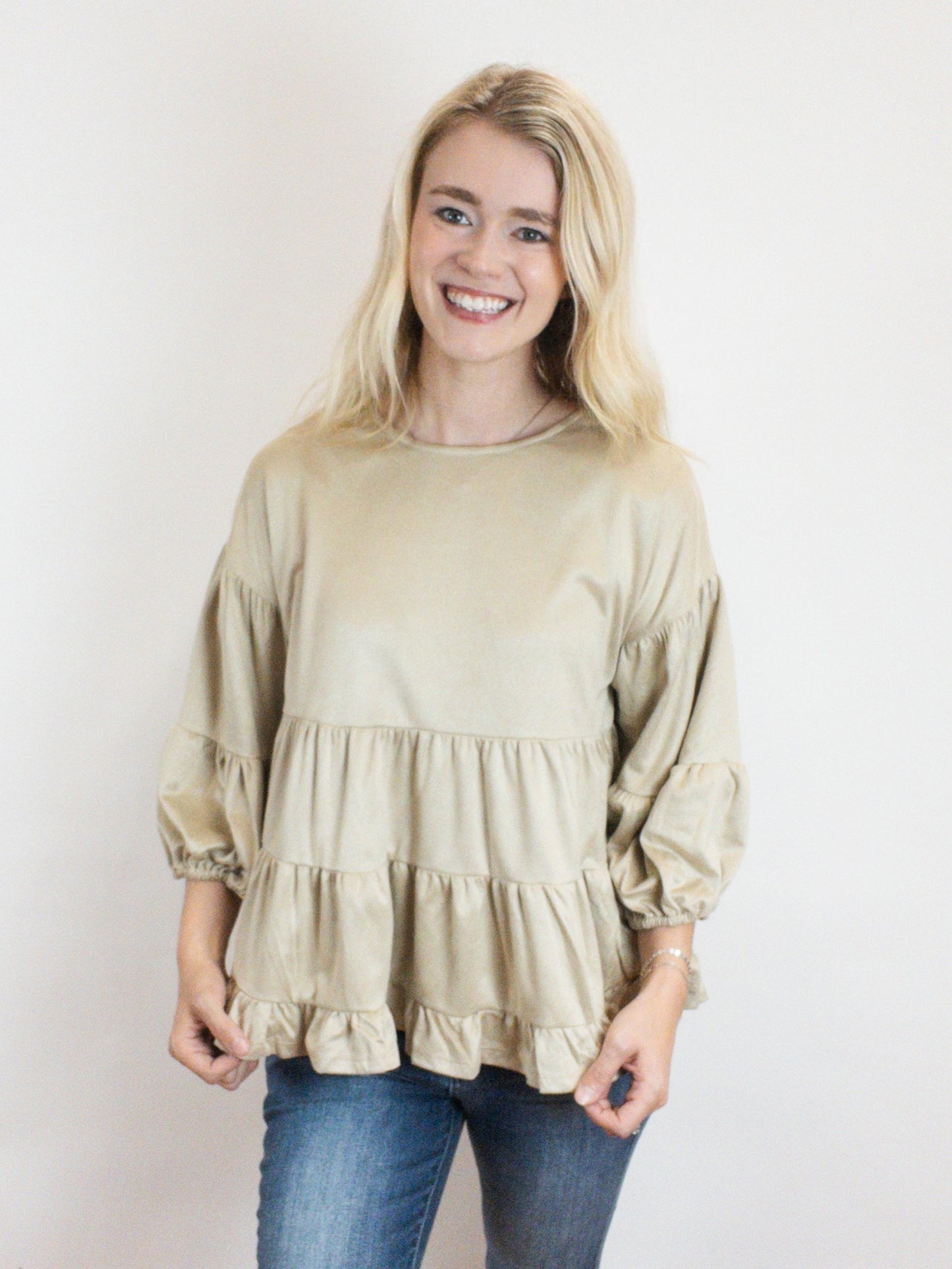 Suede Peplum Blouse