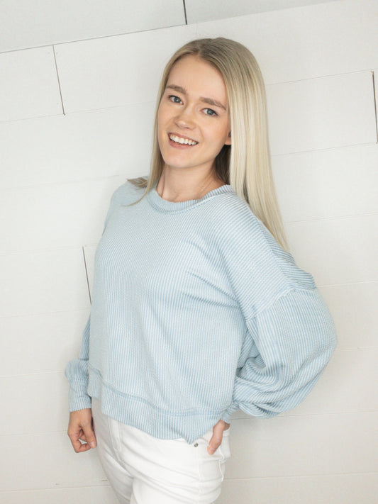 Sky Blue Ribbed Top