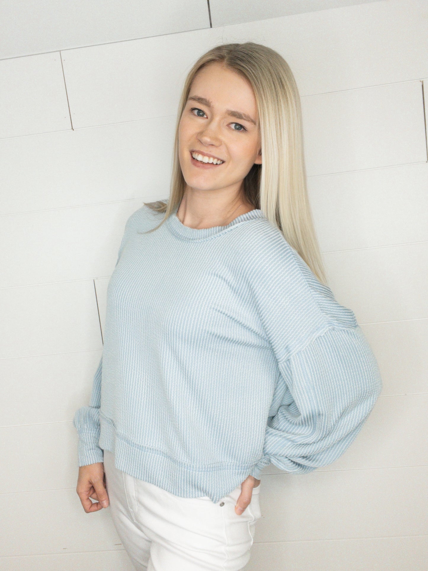 Sky Blue Ribbed Top