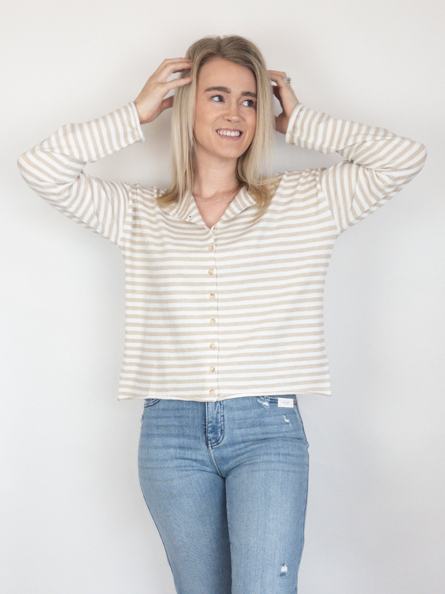 Taupe & Ivory Striped Cardigan