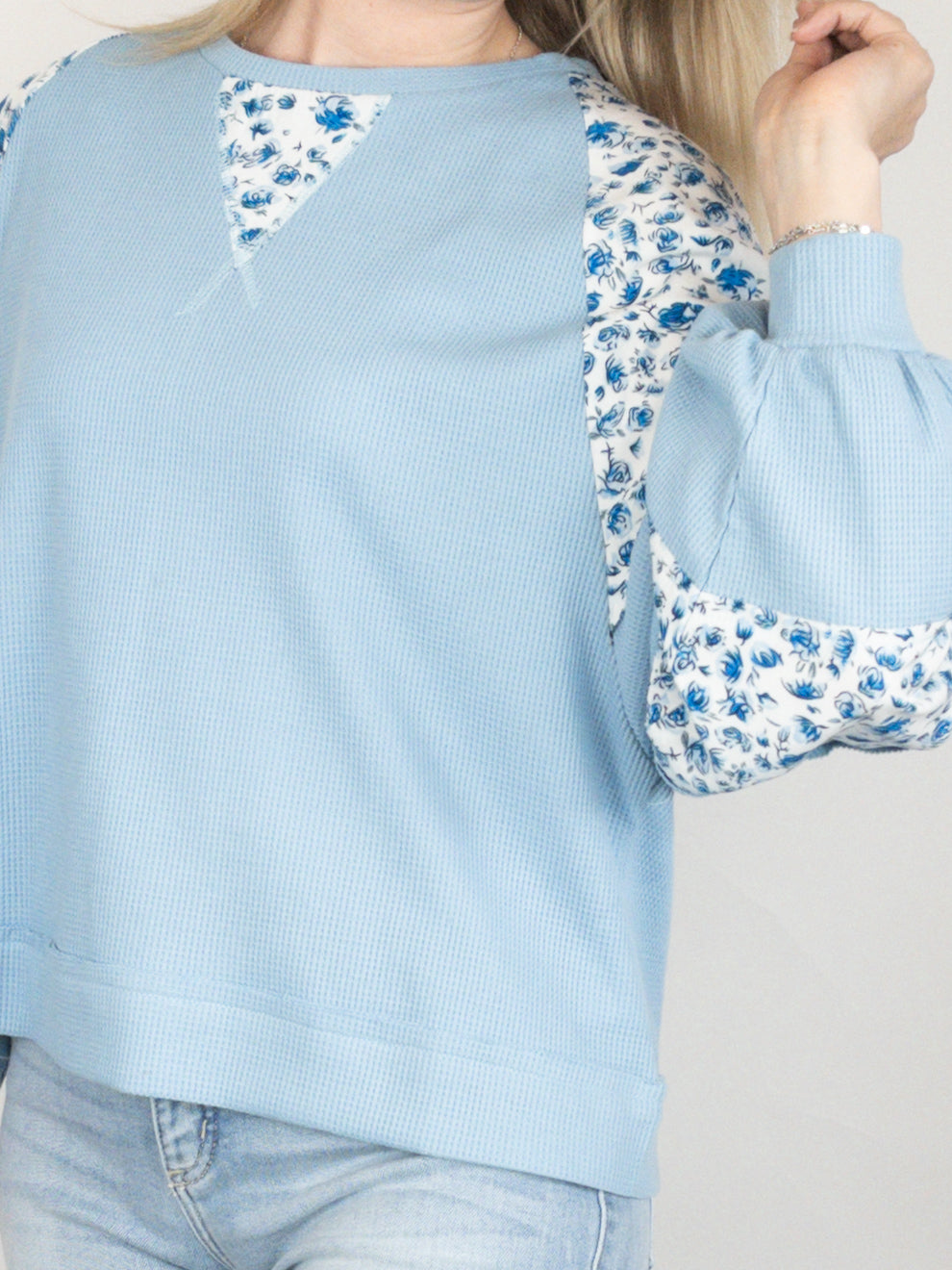 Light Blue Thermal Floral Top