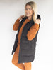 Black Hooded Zipper Down Long Puffer Vest