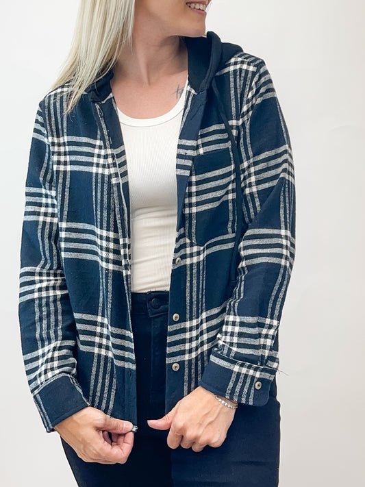 Black + White Hooded Flannel