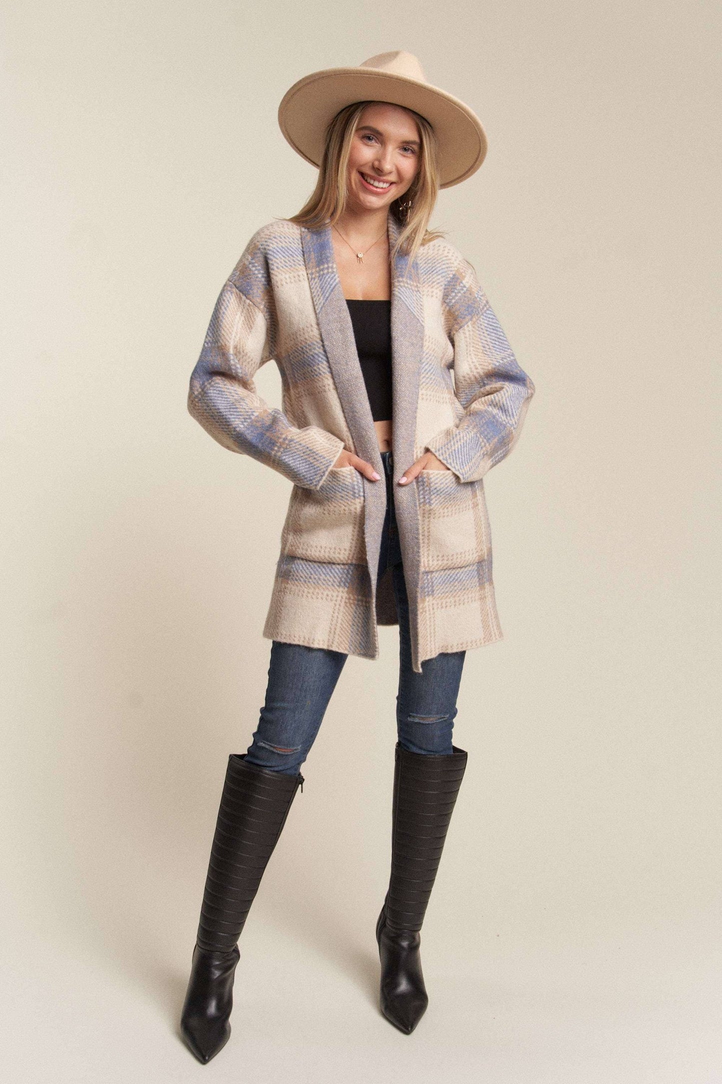 Cozy Checker Sweater Cardigan