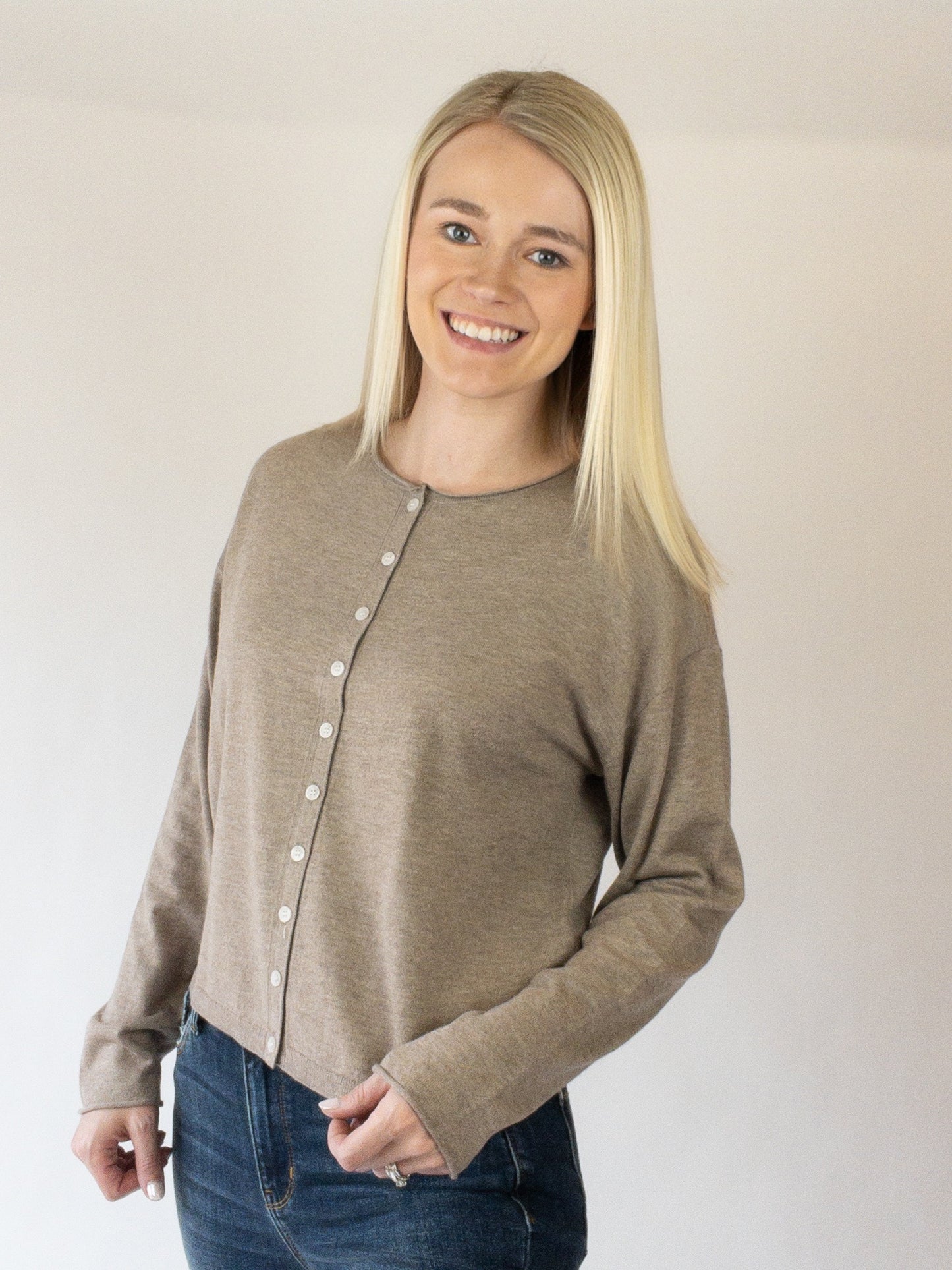 Della Taupe Cashmere Cardigan