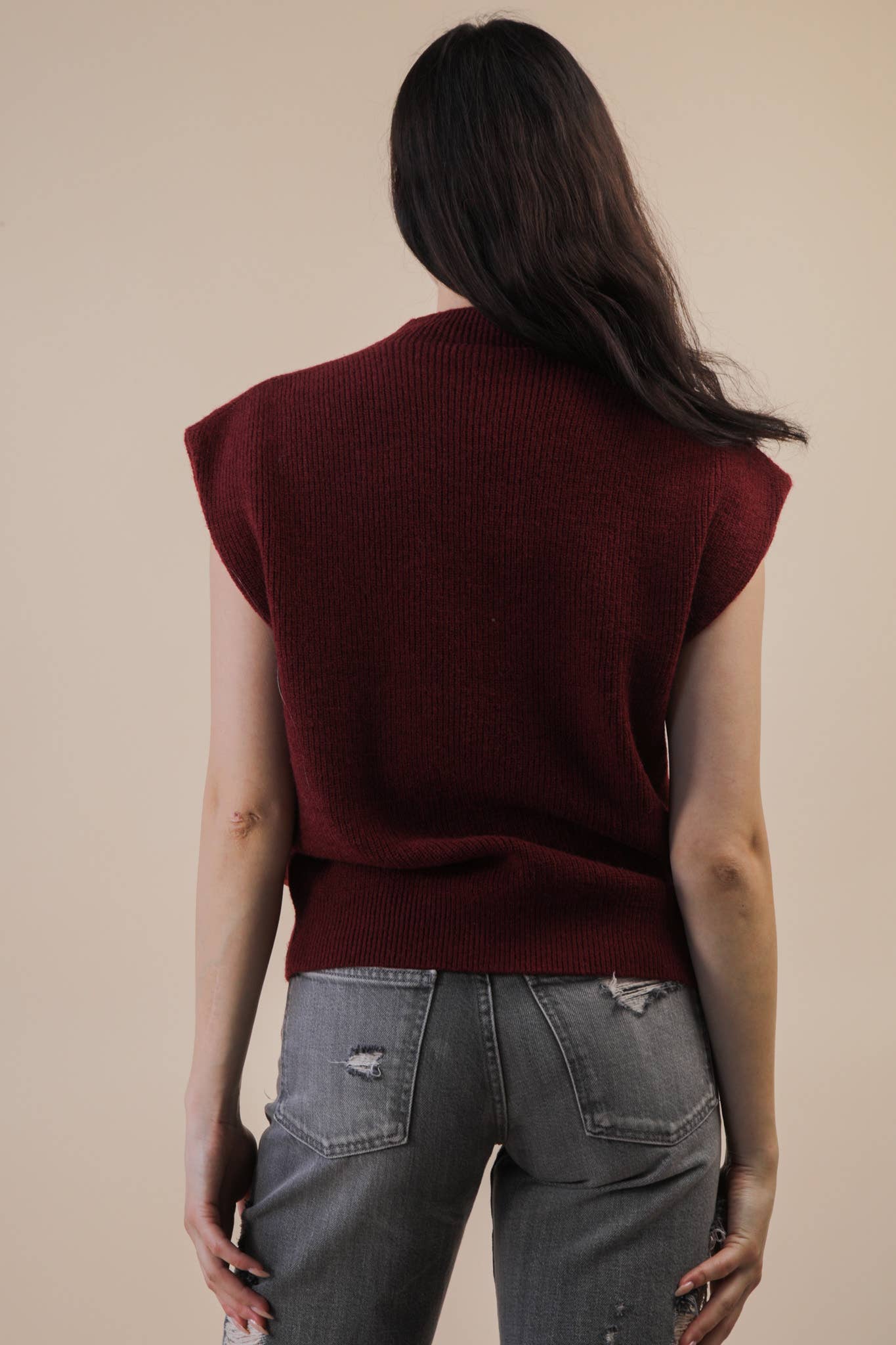 Burgundy Knit Sweater Vest Top