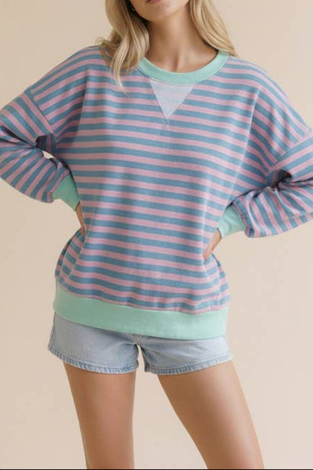 Plus Size Crew Stripe Pullover Top