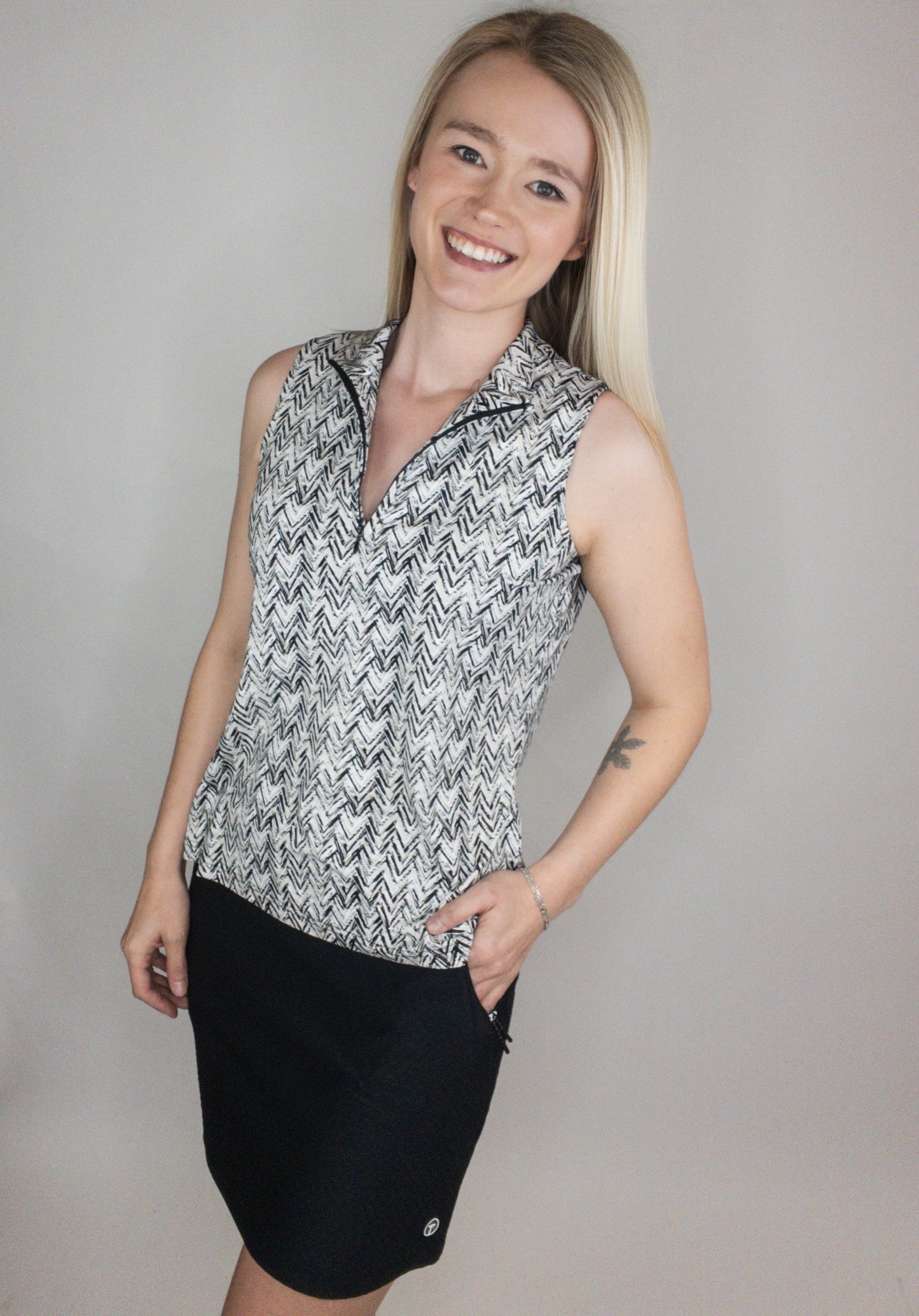 Lulu-B Neutral Chevron Zip Tank Top UPF50+