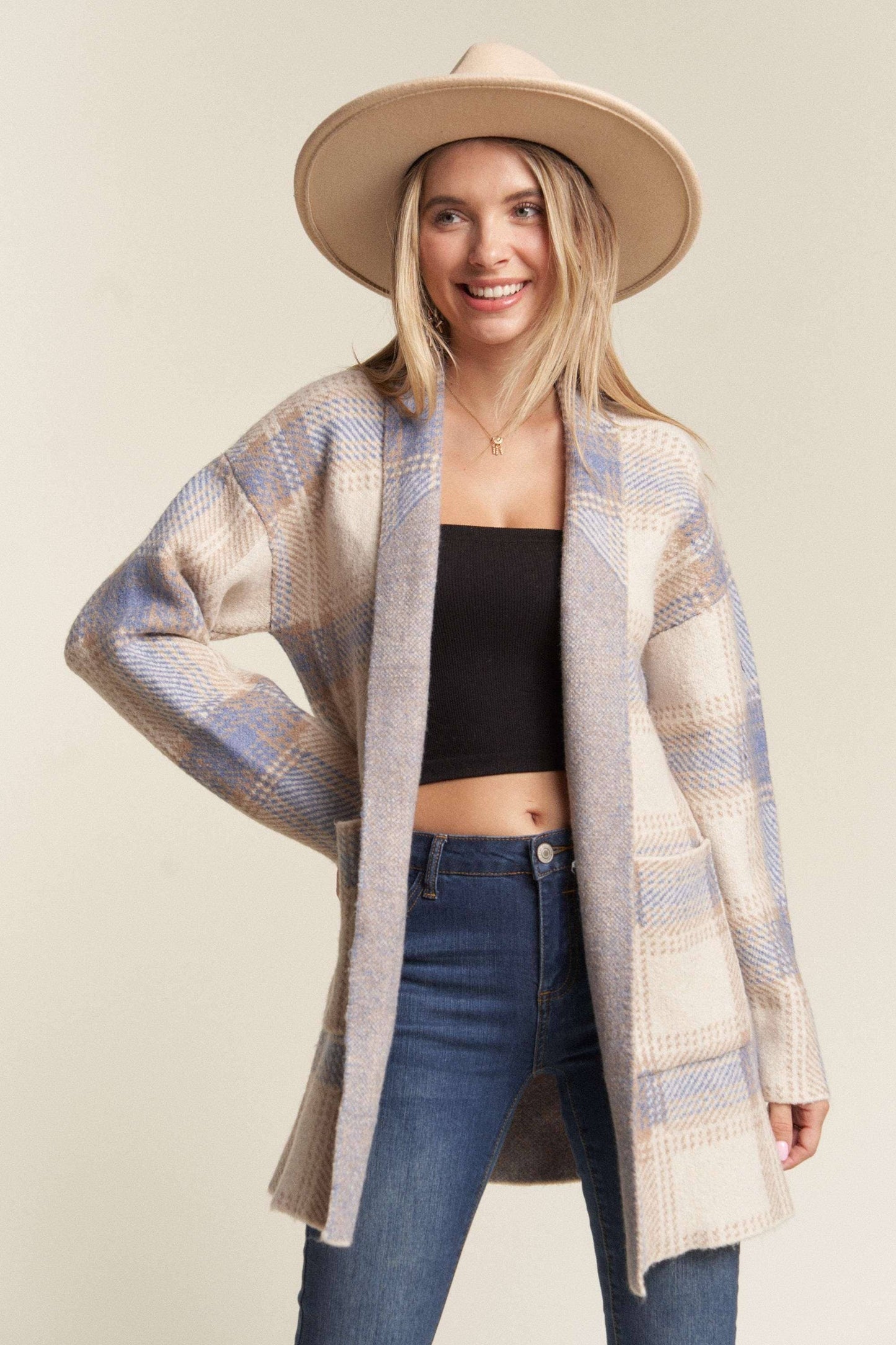 Cozy Checker Sweater Cardigan