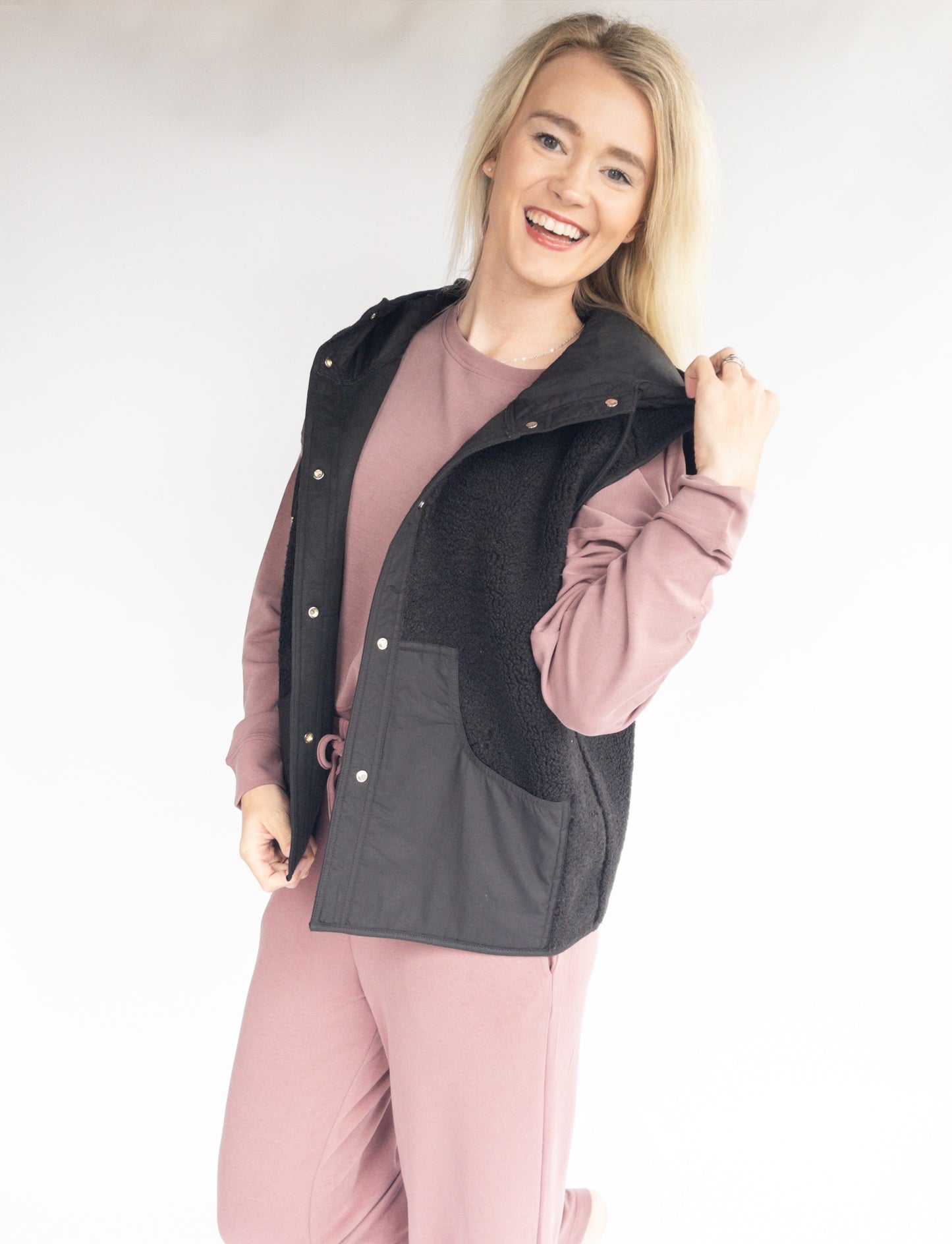 Black Sherpa Hooded Vest